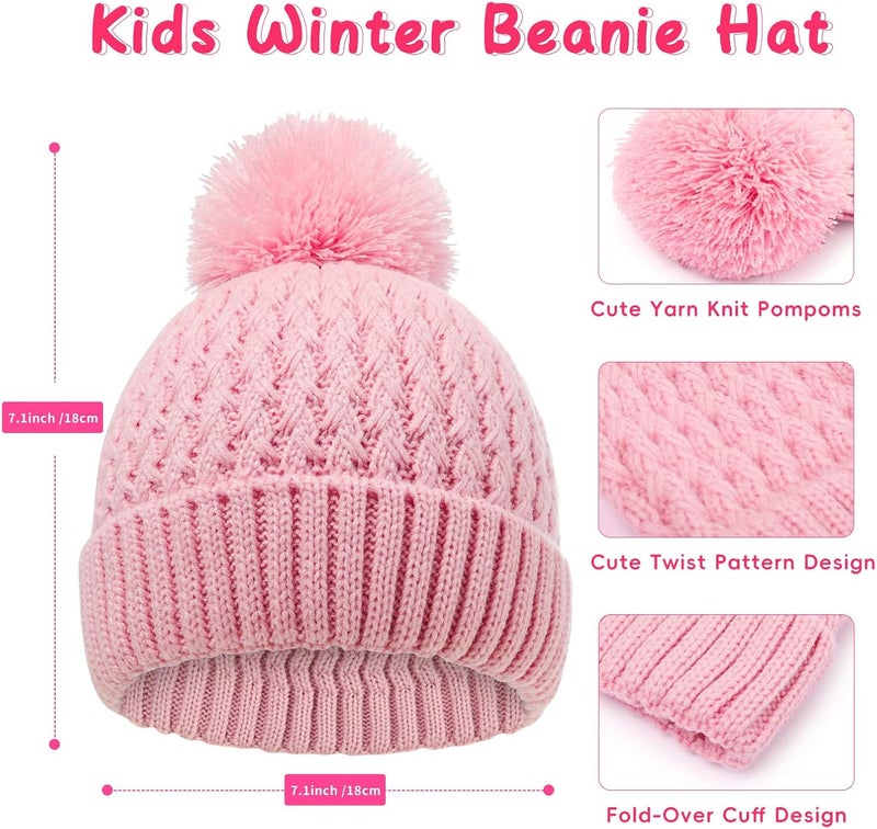 Peninpha Winter Hat for Kids Children, Girls Beanie with Pom Pom, Girls Accessories Knit Beanies Cap Age 7-12 - Image 3